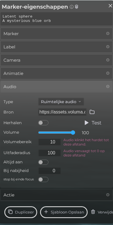 Marker-eigenschappen – Audio