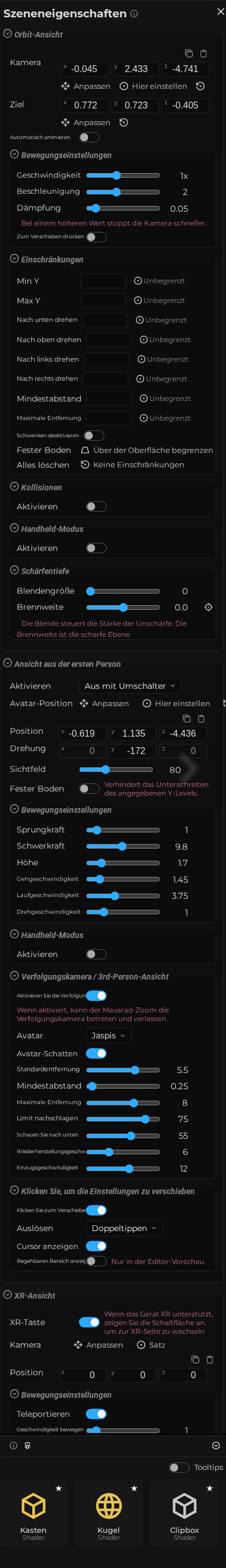 Szeneneigenschaften - Kamera
