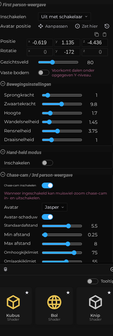 Scène-eigenschappen – Camera – Eerste persoon