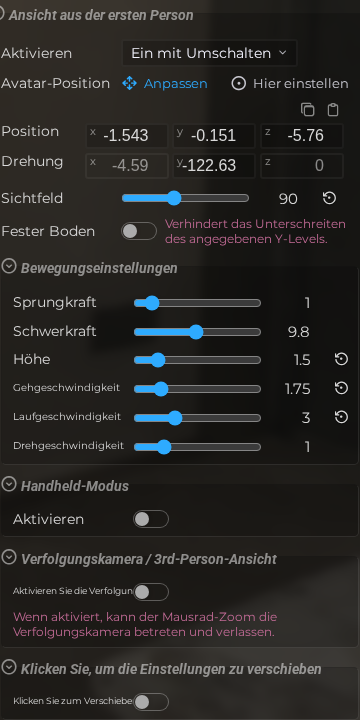 Szeneneigenschaften - Ich-Perspektive (LCC)