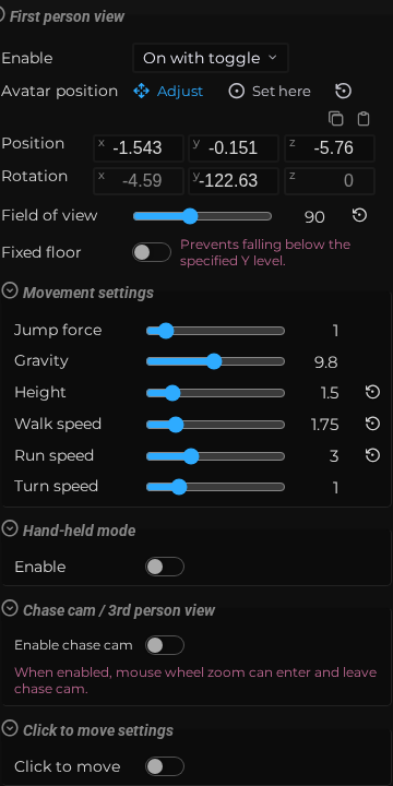 Scene Properties – Camera – First Person (LCC)