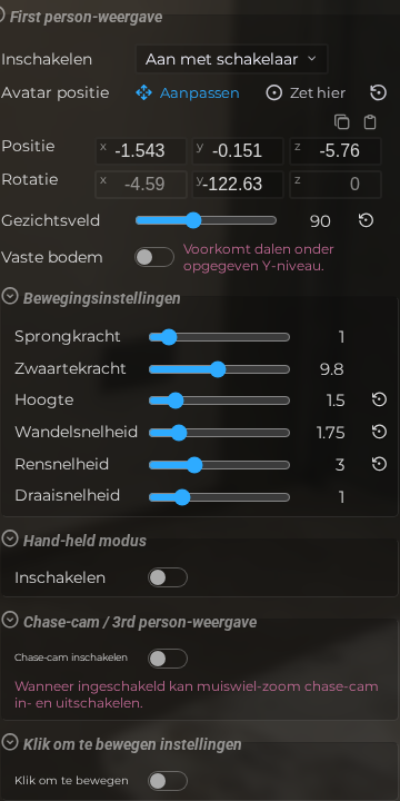 Scène-eigenschappen – Camera – Eerste persoon (LCC)