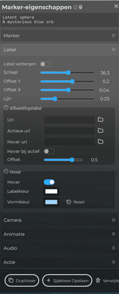 Marker-eigenschappen – label