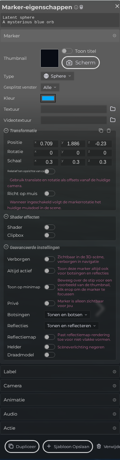 Marker-eigenschappen – Weergave