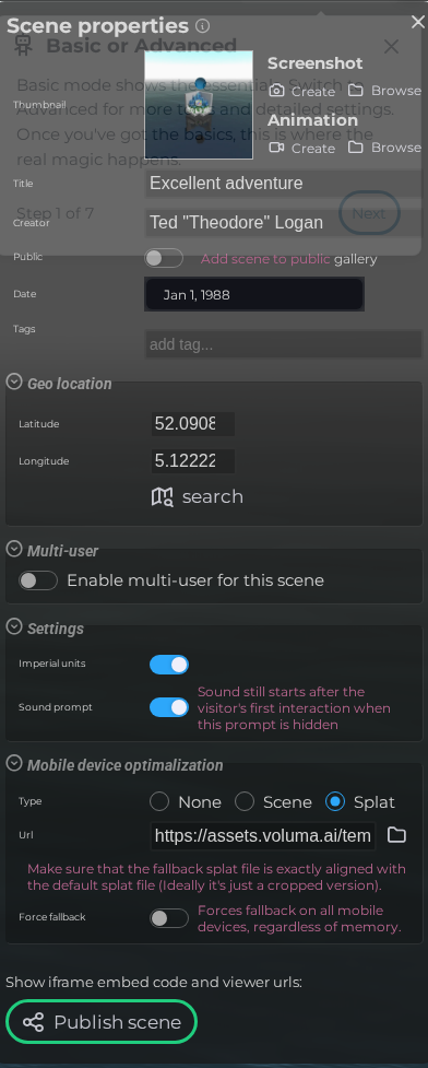 Scene Properties – Meta