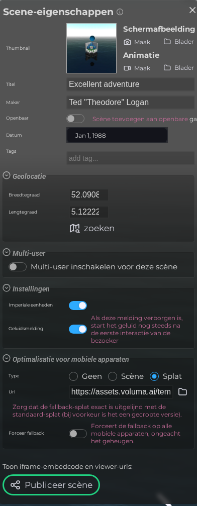 Scène-eigenschappen – Meta
