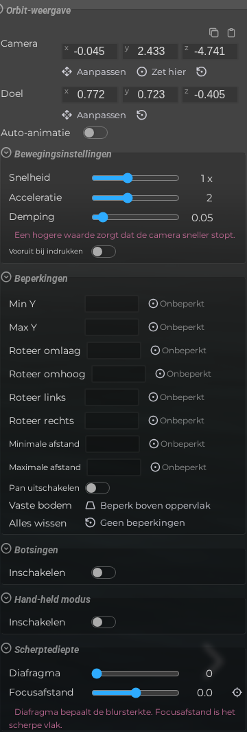 Scène-eigenschappen – Camera – Orbit