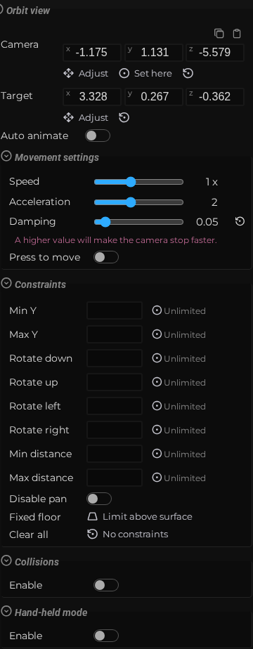 Scene Properties – Camera – Orbit (LCC)
