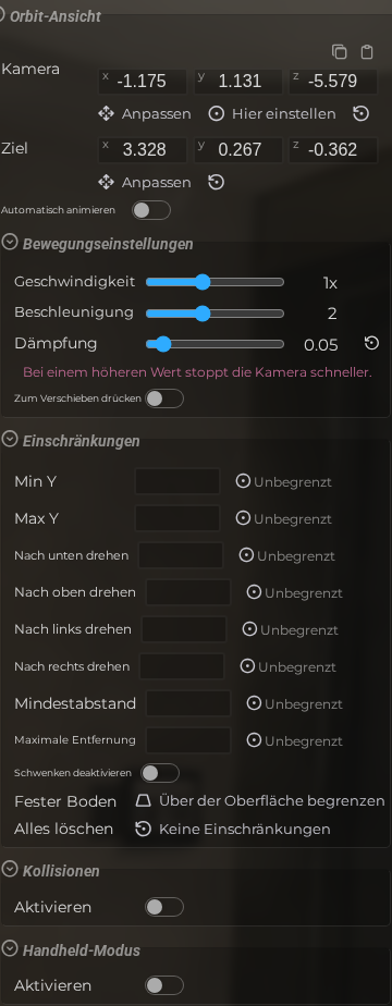 Szeneneigenschaften - Orbitkamera (LCC)