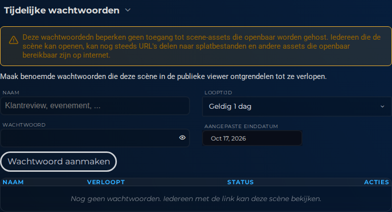 Tijdelijke wachtwoorden