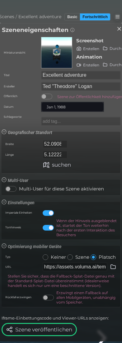 Szeneneigenschaften