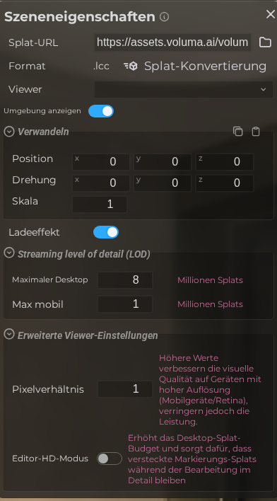 Szeneneigenschaften - Splat (LCC)